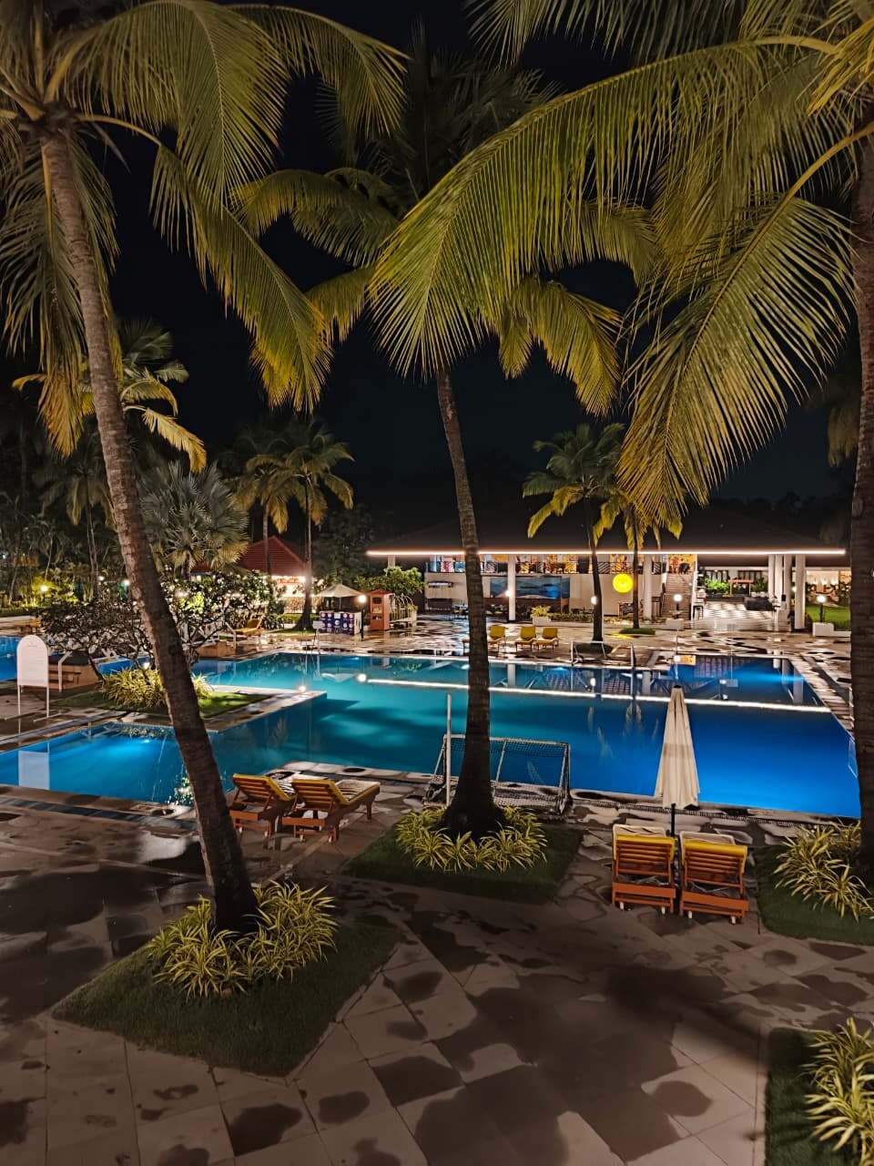 Dona Sylvia pool illuminated at night